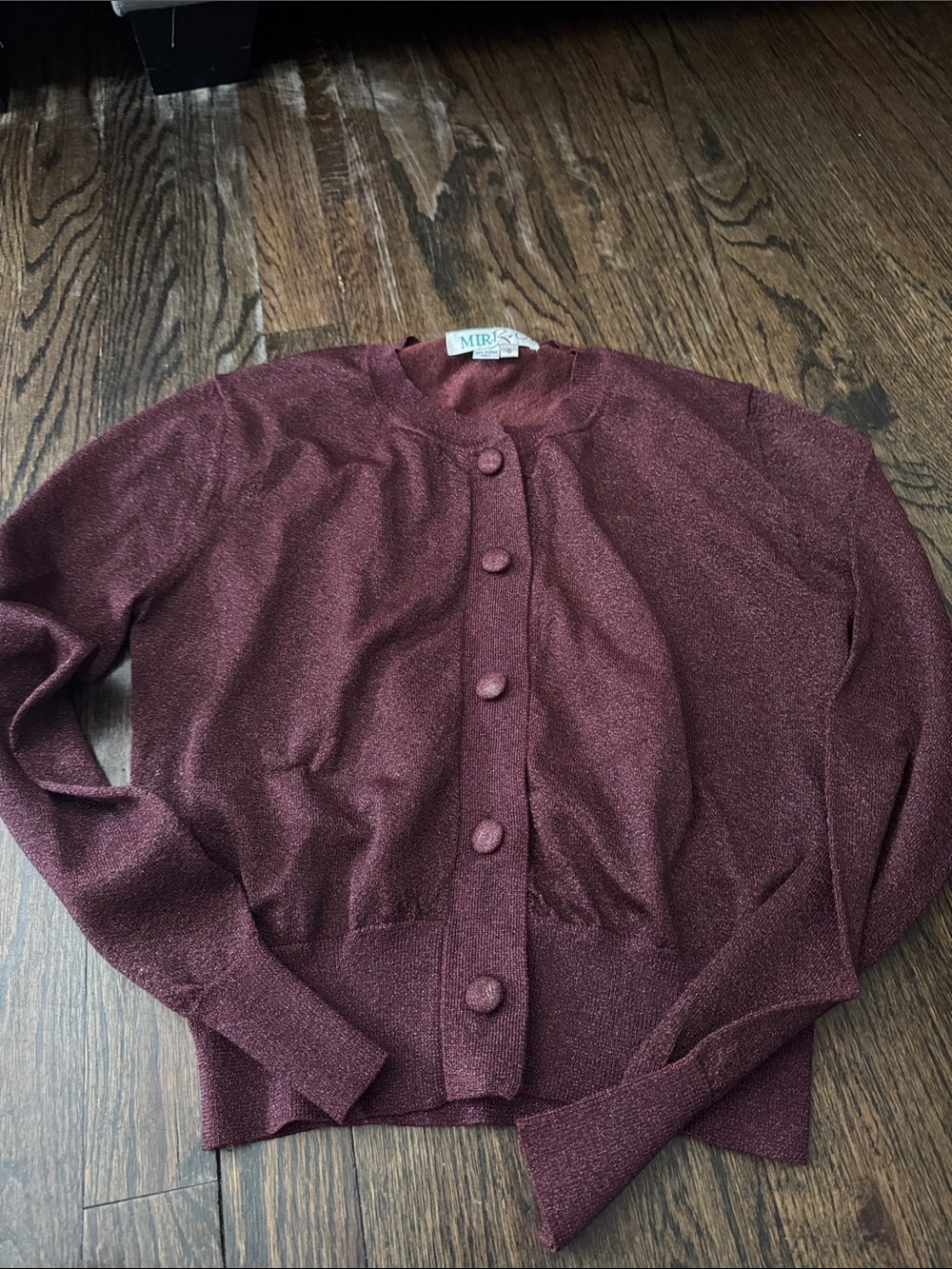 Miri Metallic Wine Button-Front Cardigan